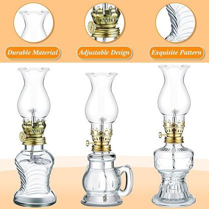 Yexiya 12 Set Vintage Glass Kerosene Lamp Rustic Oil Lamp Lantern Chamber Oil Clear Kerosene Hurricane with 6.6 ft Extra Wick for Indoor Use Lighting Decor Emergency (Retro Style)