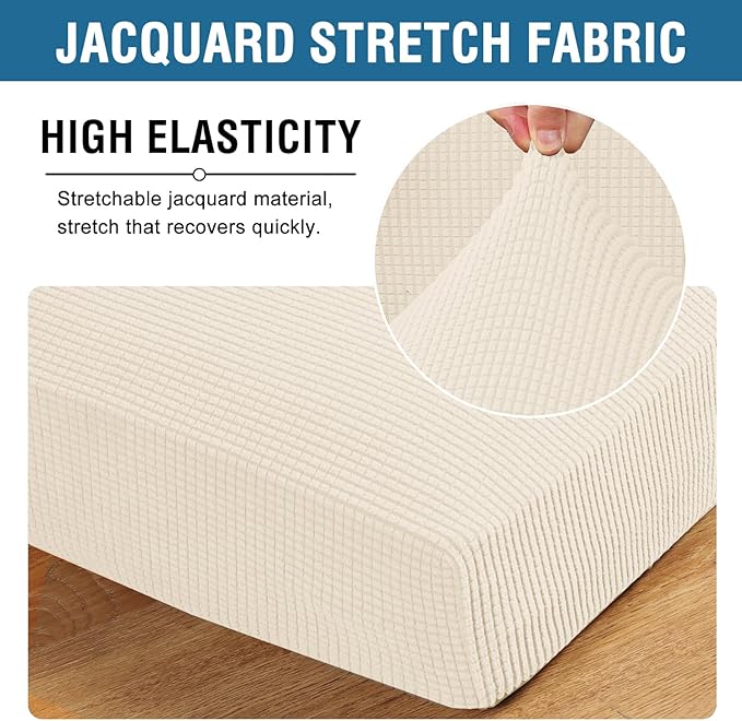 H.VERSAILTEX Multi-Pieces Loveseat Covers for 2 Cushion Couch High Stretch Couch Cushion Covers Jacquard Textured Twill Fabric(2 Seat Covers Plus 2 Back Cushion Covers, Cream)