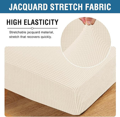 H.VERSAILTEX Multi-Pieces Loveseat Covers for 2 Cushion Couch High Stretch Couch Cushion Covers Jacquard Textured Twill Fabric(2 Seat Covers Plus 2 Back Cushion Covers, Cream)