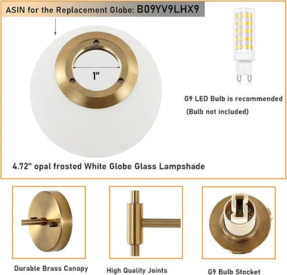 Gold Wall Sconce Set of 2 with White Globe Glass Shades Modern Mid Century Bathroom Vanity Wall Light Fixtures Industrial Brushed Brass Wall Lamp for Bedroom Mirror Living Room Restaurant