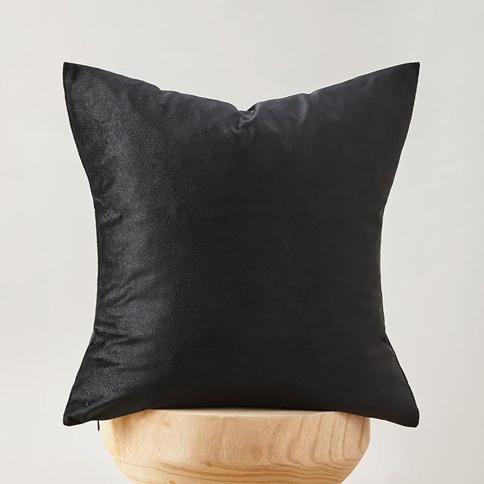 GIGIZAZA Black Velvet Pillow Covers 18x18,Decorative Square Throw Pillows Modern Covers Small Solid Living Room Pillow Cases for Couch Pack of 2
