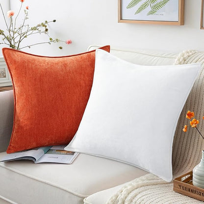 decorUhome Spring Couch Throw Pillow Covers 20x20 Set of 2, Decorative Soft Velvet Neutral Chenille Pillow Covers with Elegant Design for Sofa Bed Living Room Home Decor, Rust