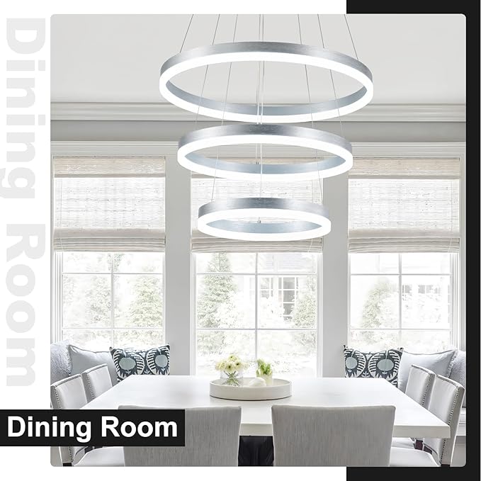 Buccleuch Modern LED Chandelier - Dimmable 19.7" Silver Round Pendant Light, Height Adjustable UL-Certified Ceiling Light for Dining Room, Kitchen Island, Living Room, Bedroom, Foyer