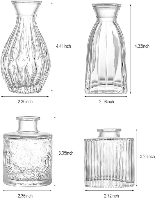 Glass Bud Vases Set of 4, 4 Sizes of Small Flower Vase for Party or Home Table Decorations