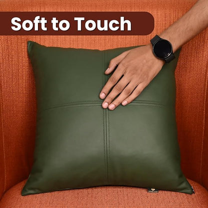 LL LEATHER LOVERS Lambskin Leather Pillow Cover, Hand Panel Stitched Leather Decorative Throw Pillow Covers for Couch Sofa Bed Living Room Garden (14x14 Inches, Dark Green Pack of 1)