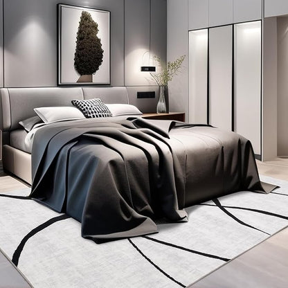 YIHOUSE Modern Washable 8'x10' Area Rug for Living Room Bedroom - Large Abstract Black and White Rug Non-Slip Ultra-Thin Home Decor,Curve,8x10ft