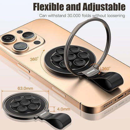 Magnetic Phone Ring for MagSafe Grip [Sucker] [Super Magnet] [Magnet Phone Stand Grip Compatible with Car Mounts] Mag Safe Accessory for iPhone 17/16/15/14/13 Pro Max Plus, Black