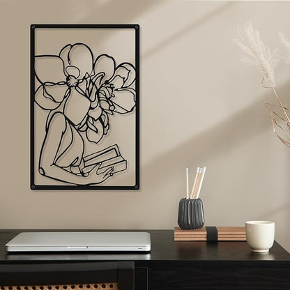 CHENGU 3 Pieces Metal Minimalist Abstract Woman Wall Art Line Drawing Wall Art Decor Single Line Female Home Hanging for Kitchen Bathroom Living Room