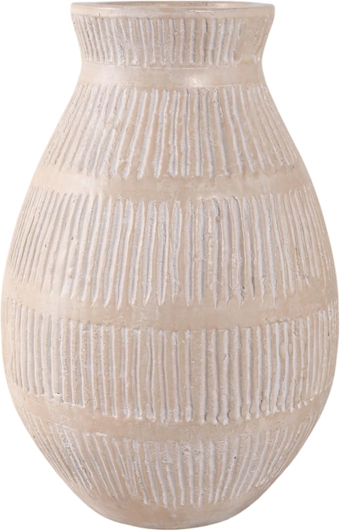 Ceramic Flower Vase for Living Room Decor – Decorative Terracotta Vase with Bold Textured Form for Fresh Flowers or Pampas Grass – Home Centerpiece for Bedroom, Table, or Office Decor – 16" Ivory