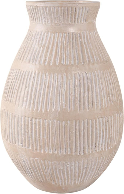 Ceramic Flower Vase for Living Room Decor – Decorative Terracotta Vase with Bold Textured Form for Fresh Flowers or Pampas Grass – Home Centerpiece for Bedroom, Table, or Office Decor – 16" Ivory