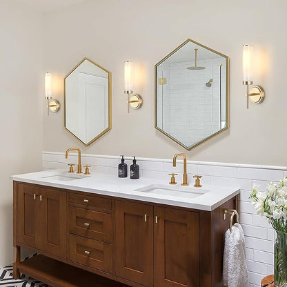 Wall Sconces Set of Two,Modern Bathroom Sconces Wall Lighting with Opal White Glass Shade,60W 16" Gold Sconces Wall with Clear Glass Shade for Living Room Corridor Mirror Bedroom Stairs