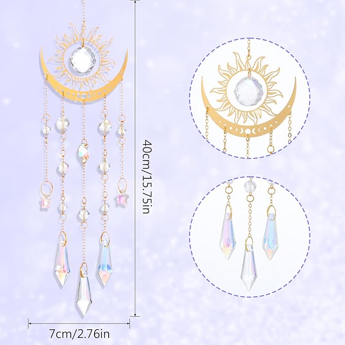 Crystal Suncatcher for Windows Hanging, Prism Rainbow Maker with Chain, Sun and Moon Catchers Indoor Outdoor Home Garden Decor, Gift for Christmas Mother’s Day Valentine’s