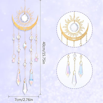 Crystal Suncatcher for Windows Hanging, Prism Rainbow Maker with Chain, Sun and Moon Catchers Indoor Outdoor Home Garden Decor, Gift for Christmas Mother’s Day Valentine’s