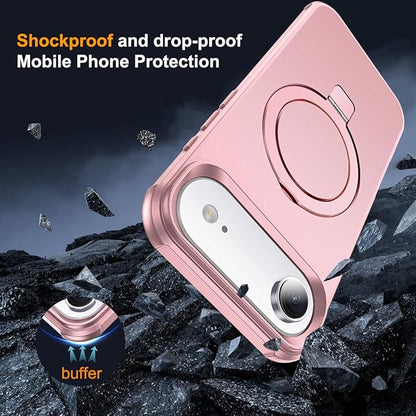 Compatible with iPhone 17 Air Case with Invisible Magnetic O-Ring Stand Military-Grade Phone Case for iPhone 17 Air 6.5" [Compatible with Mag-Safe][Great Grip Feeling], Rose Gold