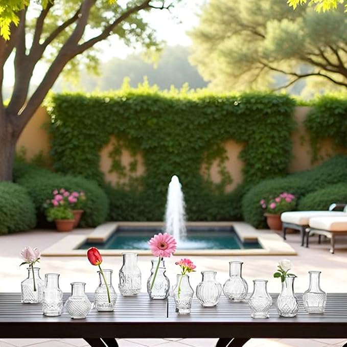Clear Glass Bud Vase Cute Mini Vases 24Pcs EylKoi Flowers Vintage Small Glass Tiny in Bulk Different Shape Modern Set Lovely for Decor Table Wedding Home Table Centerpieces Dinning Party