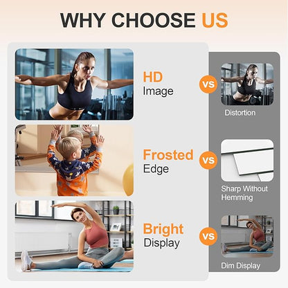 Hasipu Home Gym Mirror, 83"x40" Each, 1-Pack Frameless Wall Mounted Mirrors with Glass Clamps & 1 Aluminum Rail, Large Body Mirror for Home Gym, Yoga Studio, Bedroom, Silver Tempered Glass