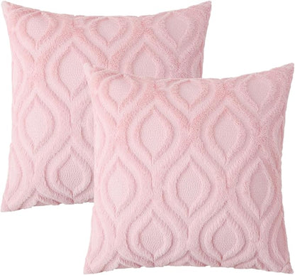decorUhome Spring Euro Sham Throw Pillow Covers 24x24 Inch Set of 2, Soft Plush Faux Wool Light Pink Solid Couch Pillow Covers, Accent Farmhouse Neutral Square Pillow Cases for Sofa Bed Living Room