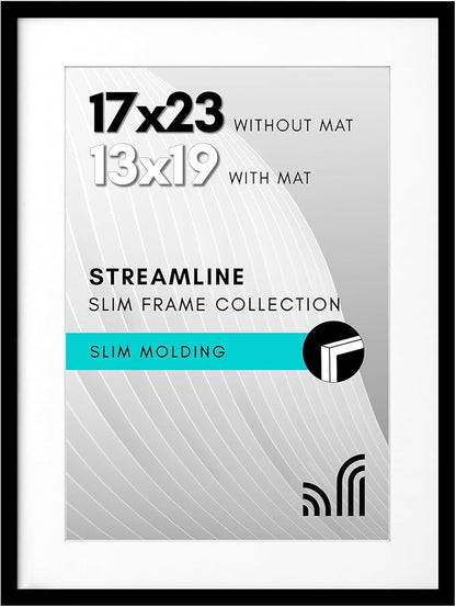 Americanflat 17x23 Picture Frame with Polished Plexiglass - Use as 13x19 Frame with Mat or Display 17x23 Photo Without Mat - Streamline Collection - Thin Border Picture Frames for Wall - Black
