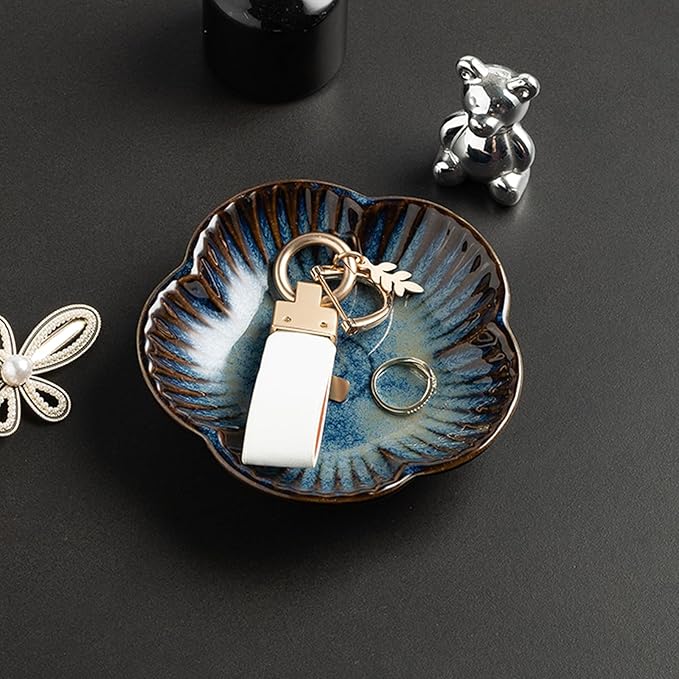 Flower Shape Ring Tray, Key Bowl, Ceramic Trinket Tray Decorative Jewelry Dish for Rings Necklace Earring Key Watch, Home Decoration for Friend Sister Mom