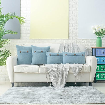 HWY 50 Light Blue Chenille Throw Pillow Covers 12x20 Inch with Triple Buttons, Soft Farmhouse Accent Decorative Cushion Cases for Couch Sofa Living Room Pack of 2 Rectangle