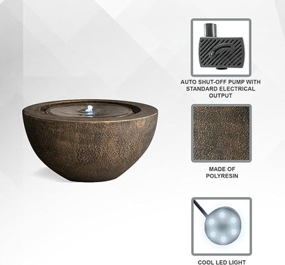 Xbrand 19.8" W Round Polyresin Indoor/Outdoor Sphere Fountain w/LED Light, Bronze