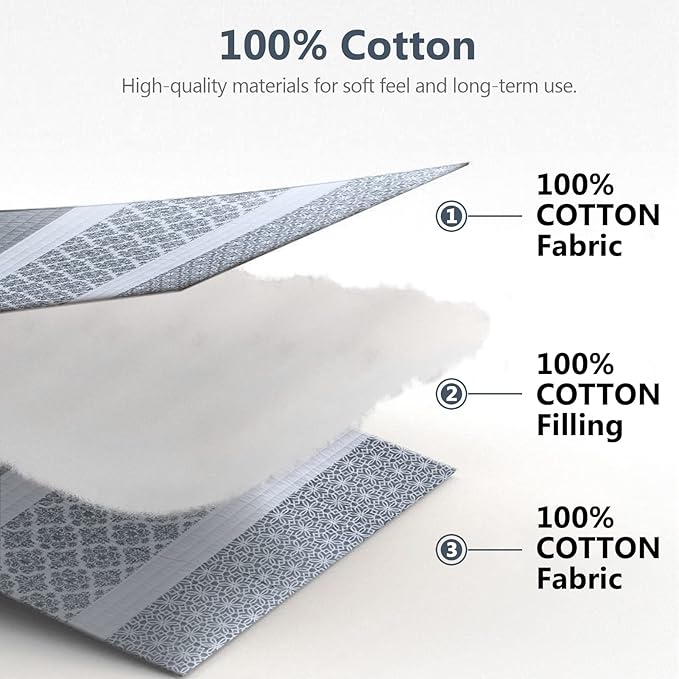 Quilts Queen Size - Queen Quilt Bedspread Sets, 100% Cotton Quilted Bedding Set for Queen Bed, 3 Pieces Floral Striped Reversible Lightweight Comforter, Bluish Grey
