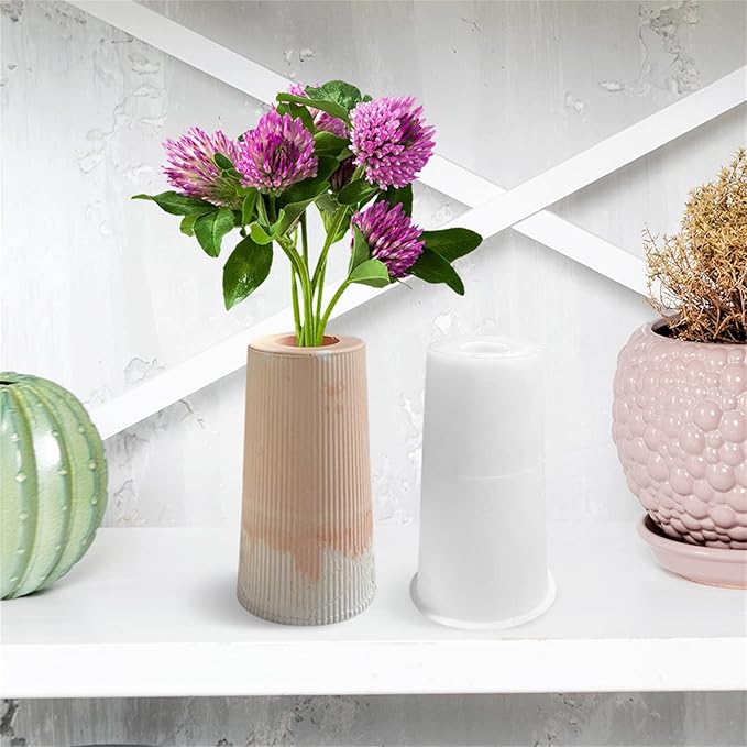 Striped Vase Clay Silicone Mold Succulent Planter Concrete Flower Pot Plaster Cement Mold Epoxy Resin Pen Holder Mould