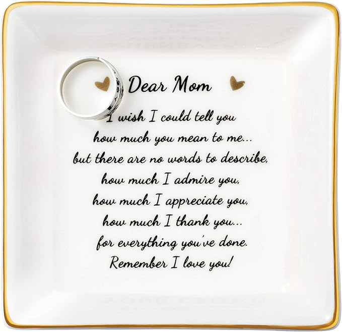 JoycuFF Gifts for Mom from Daughter Son Ceramic Ring Trinket Tray Mother's Day Birthday Gifts for Women Jewelry Ring Dish