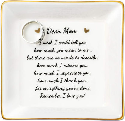 JoycuFF Gifts for Mom from Daughter Son Ceramic Ring Trinket Tray Mother's Day Birthday Gifts for Women Jewelry Ring Dish