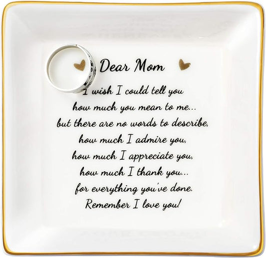 JoycuFF Gifts for Mom from Daughter Son Ceramic Ring Trinket Tray Mother's Day Birthday Gifts for Women Jewelry Ring Dish