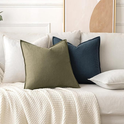 MIULEE Decorative Linen Euro Sham Pillow Covers 26x26 Cream White Boho Farmhouse Neutral Christmas Couch Throw Pillows for Bed Pack of 2 Accent Modern Pillowcase Sofa Livingroom Home Decor