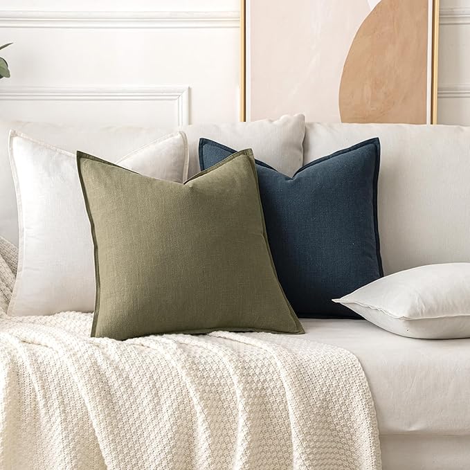 MIULEE Decorative Linen Pillow Covers 16x16 Inch Light Olive Green Boho Farmhouse Neutral Couch Throw Pillows for Bed Pack of 2 Accent Modern Pillowcase Summer Sofa Livingroom Home Decor