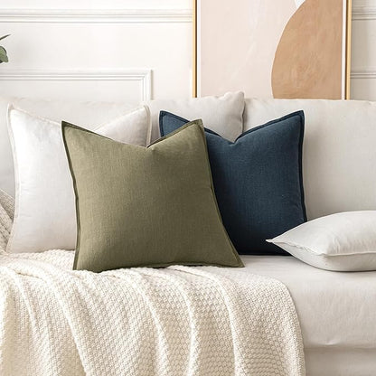 MIULEE Decorative Linen Euro Sham Pillow Covers 24x24 Navy Blue Boho Farmhouse Neutral Couch Throw Pillows for Bed Pack of 2 Accent Coastal Modern Pillowcase Summer Sofa Livingroom Home Decor