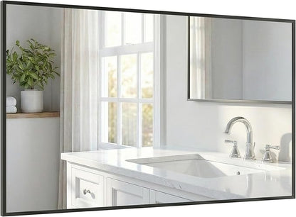 48''x30'' Black Bathroom Mirror, Large Metal Framed Vanity Mirror for Wall, 30x48 Horizontal Mirror Over Sink, Modern Farmhouse, Flush Mount
