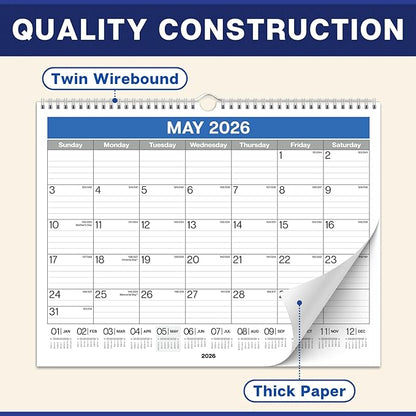 Dunwell 2026 Wall Calendar 12x15 (Blue), Large Lined Monthly Calendar, Jan – Dec 2026, 12 x 15 Size, Professional Style for Home, Office, School or Organization