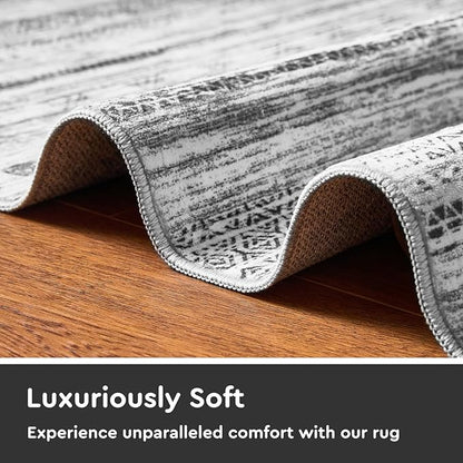 2x6 Runner Rug Machine Washable Non Slip Area Rug Distressed Neutral Moroccan Boho Rug Ultra Soft Floor Runners for Hallways for Entryway Laundry Room Kitchen, Black