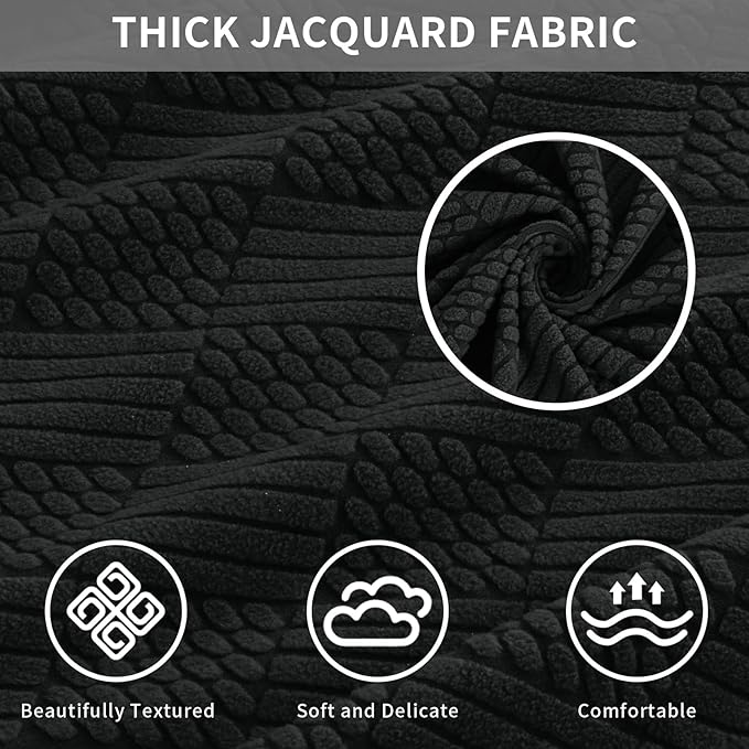 Easy-Going Waterproof Couch Cushion Covers for Couches and Sofas, Stretch Jacquard Sofa Seat Cover Replacement for Dogs, Pets & Kids, Durable Furniture Protector for Oversized Sofa Cushions, Black