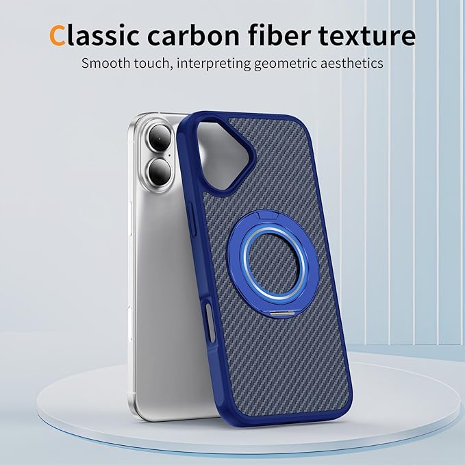 Mag-Stand Carbon Fiber Case for iPhone 17, 360° Rotate Magnetic Stand, Compatible with MagSafe, 15FT Military Protection, Slim Shockproof Magnetic Kickstand Mag Phone Case for Men Women Blue