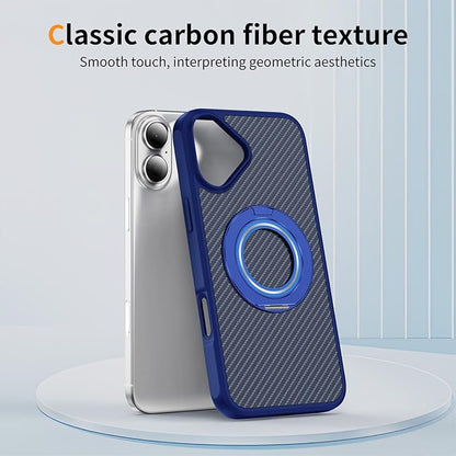 Mag-Stand Carbon Fiber Case for iPhone 17, 360° Rotate Magnetic Stand, Compatible with MagSafe, 15FT Military Protection, Slim Shockproof Magnetic Kickstand Mag Phone Case for Men Women Blue