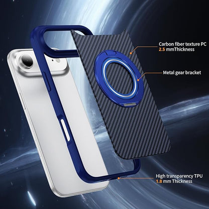 Mag-Stand Carbon Fiber Case for iPhone 17 Air, 360° Rotate Magnetic Stand, Compatible with MagSafe, 15FT Military Protection, Slim Shockproof Magnetic Kickstand Mag Phone Case for Men Women