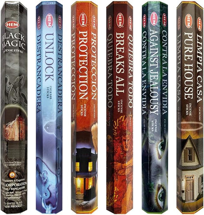 Hem Incense Sticks Variety Pack #21 and Incense Stick Holder Bundle with 6 Witchcraft Themed Fragrances