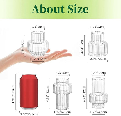 Hewory Ribbed Bud Vases for Centerpieces: Set of 4 Small Clear Glass Vase for Bridal Baby Shower Home Decor - Modern Table Decoration for Wedding & Event Planners