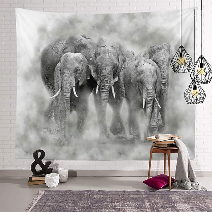 Elephant in Smoke Tapestry Wild Animals African Elephant Decor Wall Hangings Tapestry Large Tapestry for Bedroom Living Room Dorm College Man Cave(80x60 Inch)