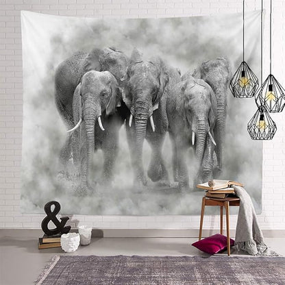 Elephant in Smoke Tapestry Wild Animals African Elephant Decor Wall Hangings Tapestry Large Tapestry for Bedroom Living Room Dorm College Man Cave(80x60 Inch)