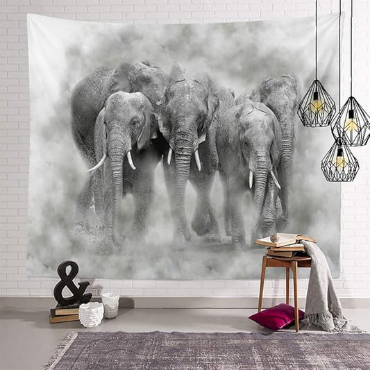 Elephant in Smoke Tapestry Wild Animals African Elephant Decor Wall Hangings Tapestry Large Tapestry for Bedroom Living Room Dorm College Man Cave(80x60 Inch)