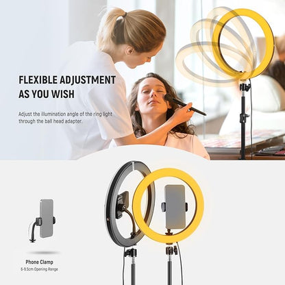 NEEWER 12" 24W High Power LED Ring Light with 71" Tripod Stand Phone Holder Compatible with iPhone for Video Recording Makeup Selfie Studio Streaming TikTok, Bi Color Ringlight Lighting, RH12B
