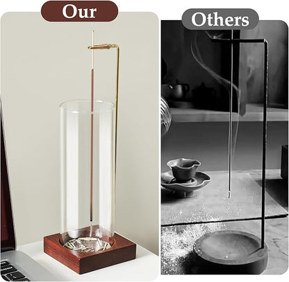 Incense Holder,Wooden Incense Holder for Sticks with 20 Incense Sticks, Anti-ash Incense Burner with Glass Ash Catcher, Wood Incense Holder 20 Stick (2 Pack Wooden Round)