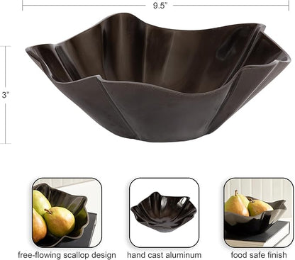 Kate and Laurel Flutte Scalloped Decorative Metal Serving Bowl, 10 x 10 x 3, Black Nickel, Modern Wavy Fruit Bowl for Kitchen Counter or Use as Tabletop Storage for an Entryway Table