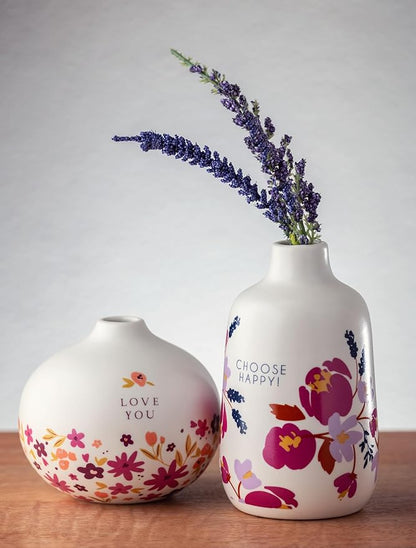 Karma, White Medium Bud Ceramic Flower Vases for Rustic Home Decor, Mini Vases for Modern Farmhouse Decor, Living Room, Mantel and Entryway Decor, Better Place