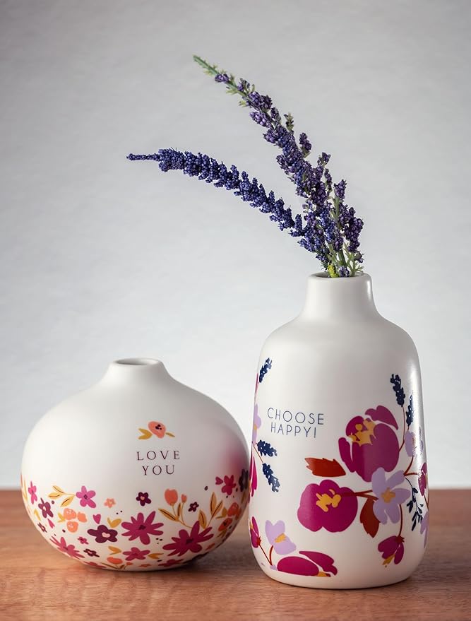 Karma, White Small Bud Ceramic Flower Vases for Rustic Home Decor, Mini Vases for Modern Farmhouse Decor, Living Room, Mantel and Entryway Decor, Oh Happy Day